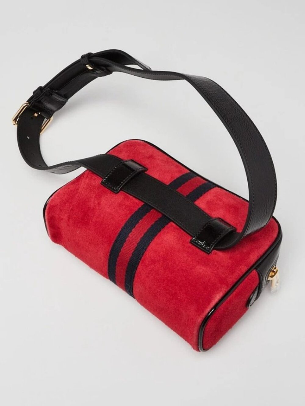Gucci Red/Black Suede/Patent Leather Vintage Web Ophidia Small Belt Bag - Picture 3 of 12